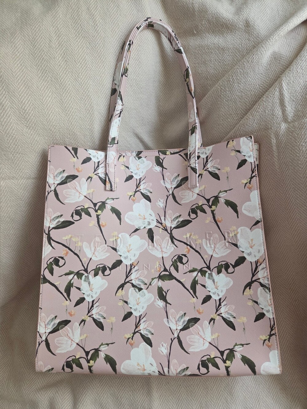 Ted Baker Floral Pink Tote Bag with White Blossom Print